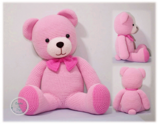 手工DIY毛线编织棒针钩针电子教程非成品玩偶粉色抱抱熊中文图解