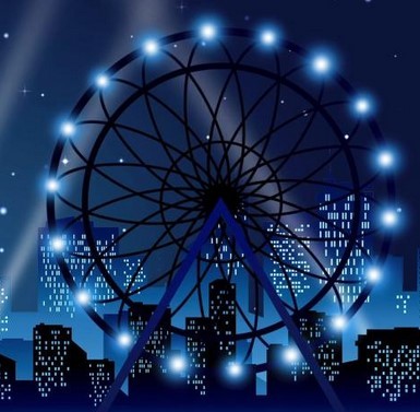 LED屏幕高清视频素材城市夜景摩天轮婚庆舞台晚会动态背景