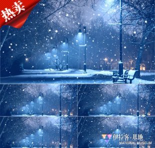 伤感下雪街景路灯唯美夜景 晚会演艺舞台LED大屏幕背景 视频素材