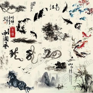 古风水墨图片素材 png免扣素材 中国风素材 淘宝美工psd素材