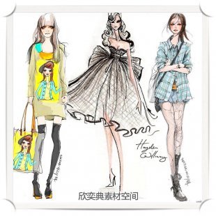 一组欧美风格街头范的服装设计手稿时装手绘CG素材参考资料