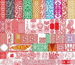 镂空雕花板屏风玄关隔断木格镂空雕刻图库EPS/AI/CDR格式矢量素材