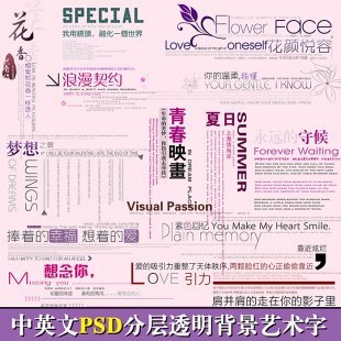 影楼模板中英文可编辑艺术婚纱写真艺术字体PSD分层素材模版15P