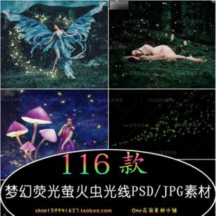 梦幻荧光萤火虫光线光斑PSD/JPG素材婚纱写真后期特效合成素材