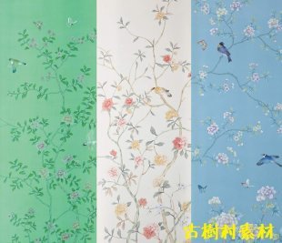 中式古典手绘花鸟风景人物图案真丝壁纸墙纸软装设计方案素材资料