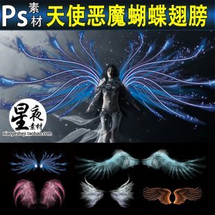 PS蝴蝶天使恶魔翅膀素材 透明翅膀笔刷PSD 影楼后期合成Cosplay