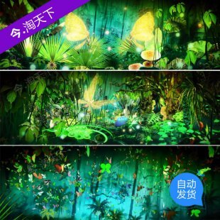 森林系 绿色丛林 热带雨林 蝴蝶 森系婚礼led大屏幕背景视频素材