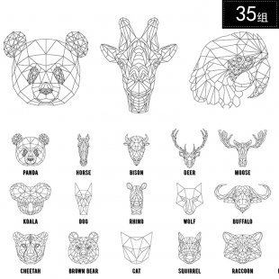 几何线性多边形动物轮廓图形装饰画EPS矢量素材