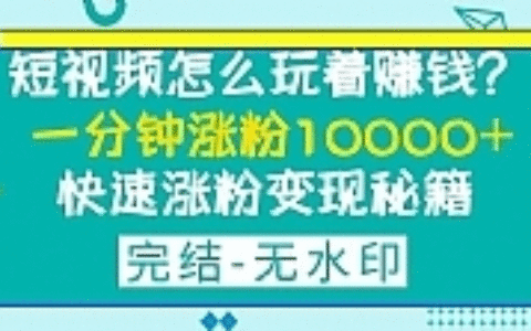 短视频怎么玩着赚钱？一分钟涨粉10000+快速涨粉变现秘籍（完结)