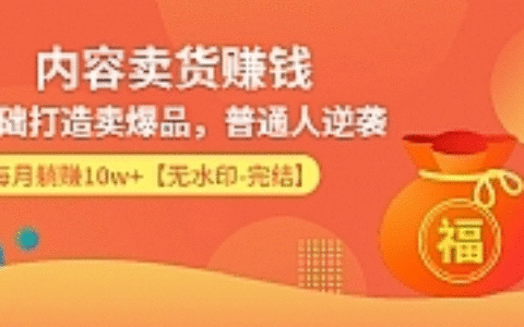 内容卖货赚钱：0基础打造卖爆品，普通人逆袭，每月躺赚10w+【完结-附素材】