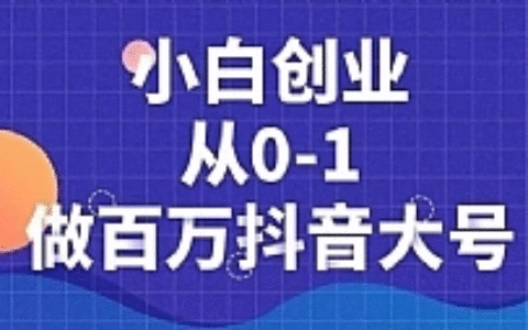 小白创业从0-1做百万抖音大号，短视频带货引流必备课程