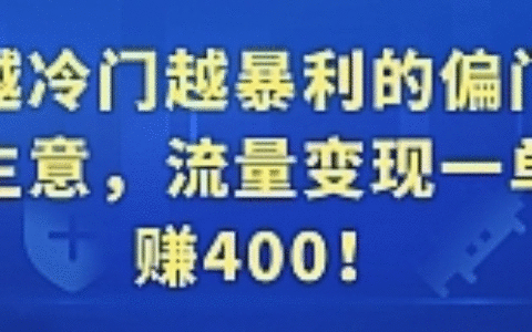 越冷门越暴利的偏门生意，流量变现一单赚400！