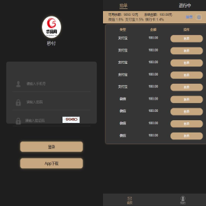 完美运营版黑色UI支付抢单跑分系统/微信支付宝银行卡码商系统/支持封装APP