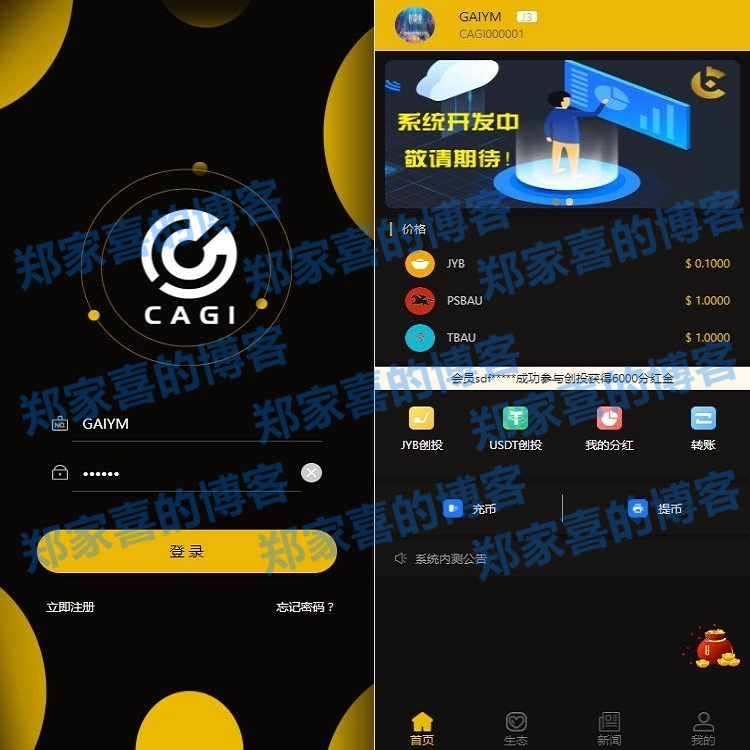 新版区块链CAGI虚拟资产币投资分红理财创投源码 杠杆转账源码