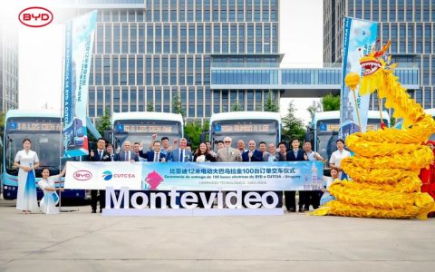 比亚迪青岛工厂向乌拉圭最大电动公交运营商 CUTCSA 交付 100 台纯电动大巴