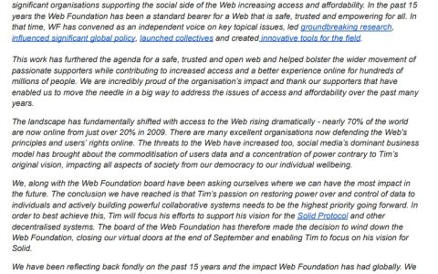 使命完成，万维网基金会宣布关闭