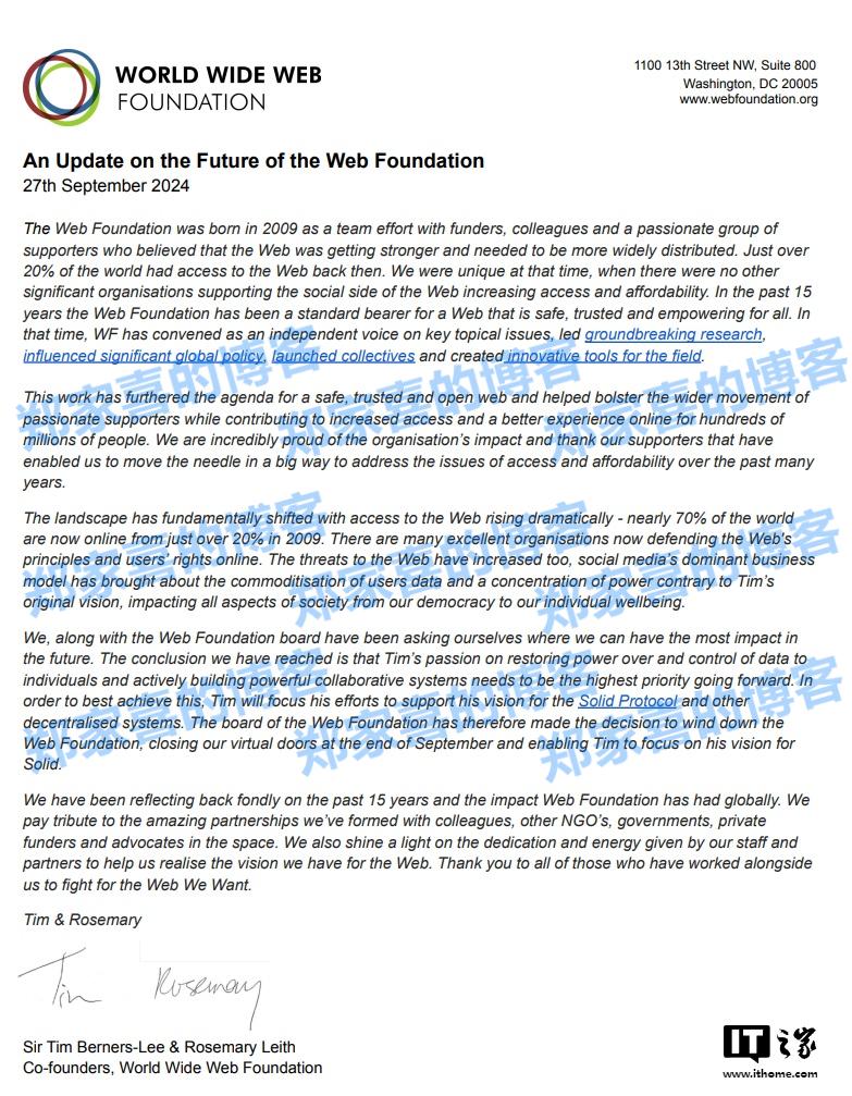 使命完成，万维网基金会宣布关闭