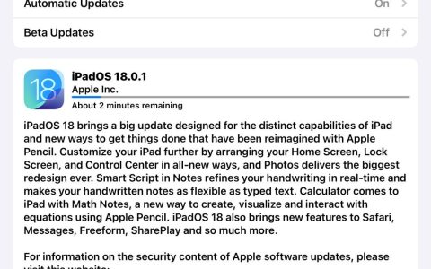 苹果发布 iPadOS 18.0.1：修复 M4 iPad 变砖、分享表盘导致信息意外退出等 BUG