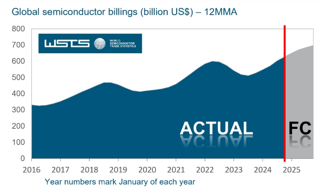 WSTS：2024年全球半导体市场规模增长19%至6270亿美元