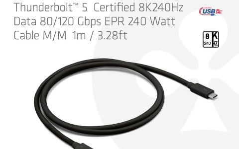 Club3D 推出 1m 长全功能雷电 5 线材，支持 DP2.1 Alt、240W USB PD EPR